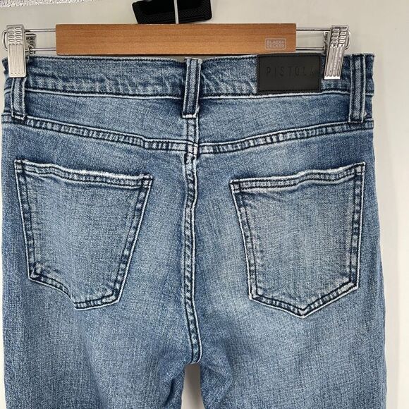 Pistola Blue Flannel Plaid Cuff Cropped Mid Rise Wash Jeans Size 27 - Picture 6 of 11